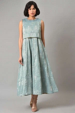 Light Blue Embroidered Cape Cocktail Dress