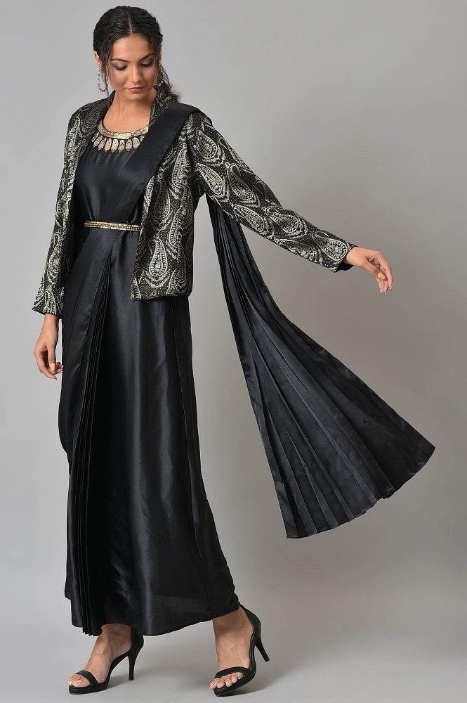 Fivsole Black Saudi Arabia Evening Dress With Long Champagne Jacket Cape  Puff Sleeves Event Gowns Dubai Prom Dress Robes De Bal - AliExpress