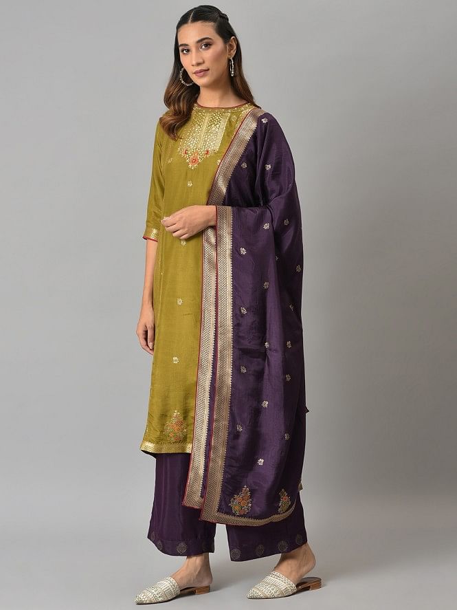 Magenta chanderi silk kurta set - SIVASATHI COLOURS OF BHARAT - 4154234