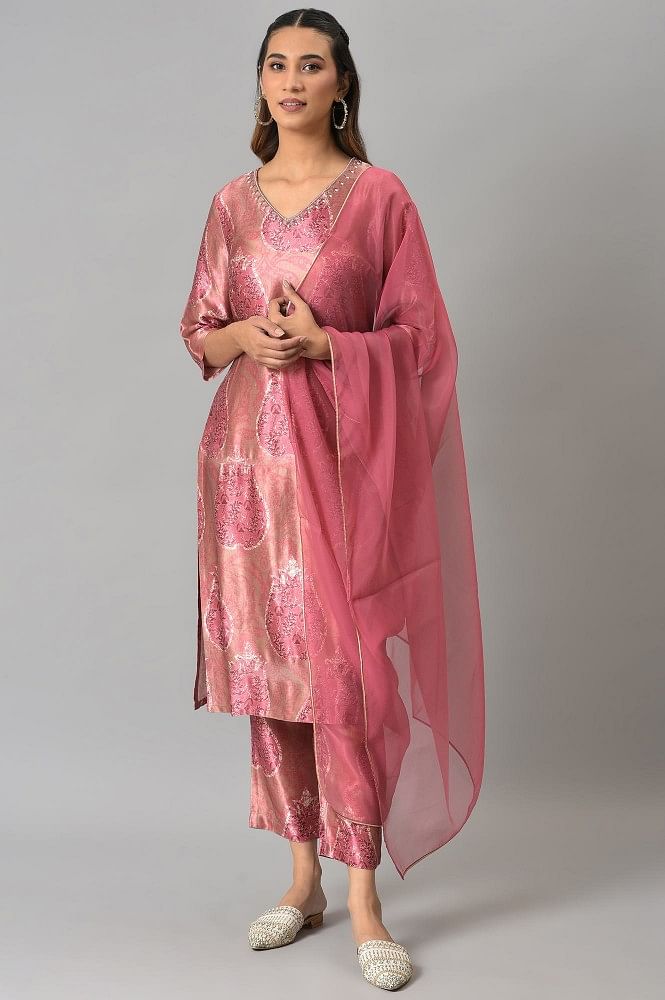 Pink Cotton Silk Kurta Set With Pant 251650