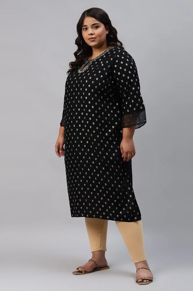 Buy Black Printed Plus Size Kurta With Embroidery And Sequins Online - W  for Woman