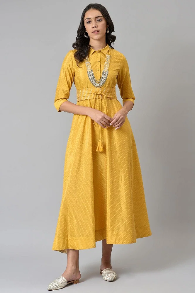 Buy Dark Yellow Printed Godget Dress Online - W for Woman