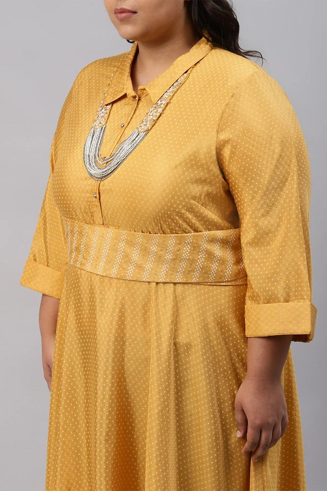 Buy Yellow Glitter Printed Plus Size Shirt Dress With Embroidered Neckpiece  Online - Shop for W