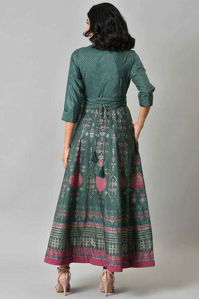 Buy Green Glitter Printed Festive Shirt Dress With Placket Online - W for  Woman