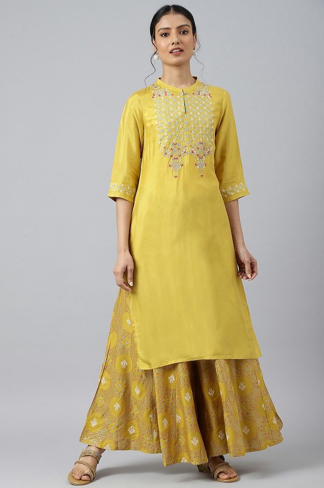 Buy online Yellow Cotton Straight Kurta from Kurta Kurtis for Women by  Aurelia for ₹559 at 60% off | 2023 Limeroad.com