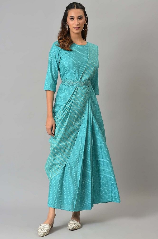 Teal Blue Teal Blue Ruffle Gown by HER CLOSET for rent online | FLYROBE