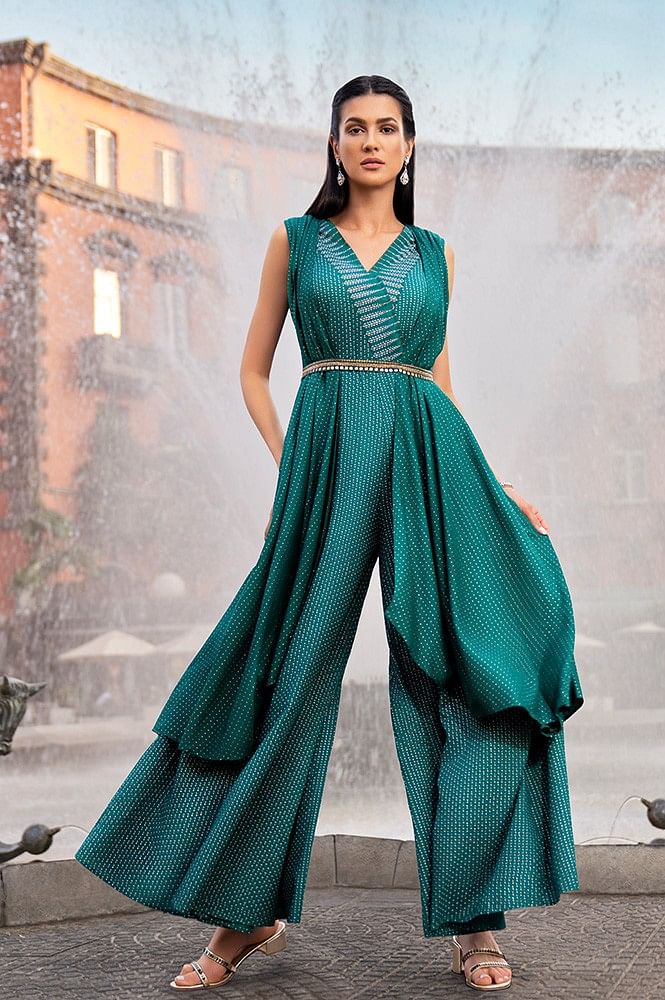 Designer Indian Block Printed Jumpsuit For Women, Indo Western Dress | eBay