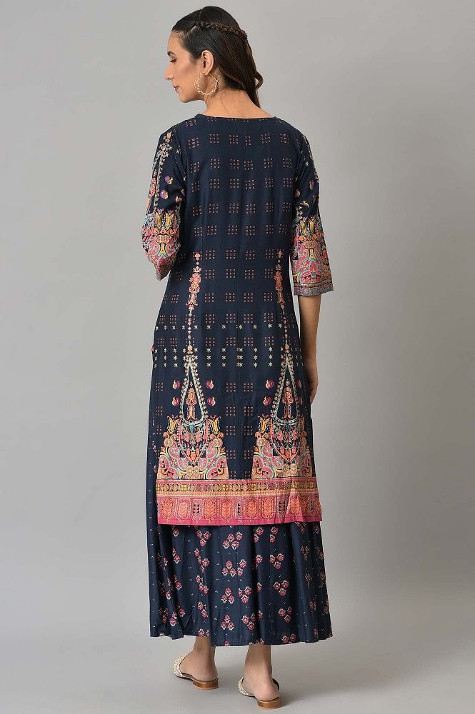 Buy LAALZARI Violet Sparkle Indowestern Dress (Set of 3) online