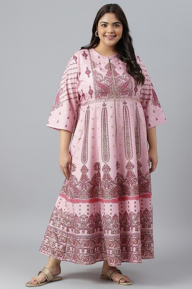 Buy Indi Inside Miraya Pink Silk Party Maxi Dress (Set of 2) online
