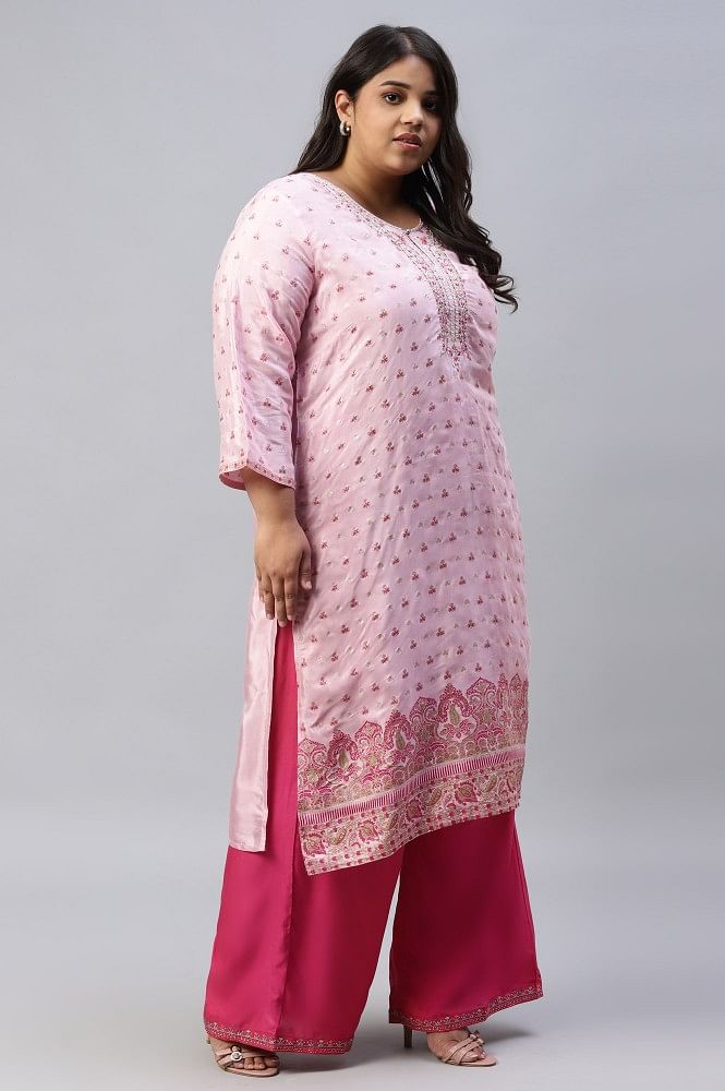 Beige Silk Kurti with Pink Palazzo Pants Suit and Dupatta USA Online – Pure  Elegance