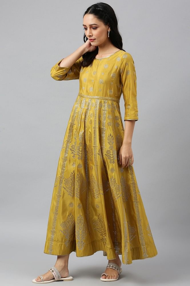 Party Wear Yellow Silk Ethnic Gown at Rs.2199/Piece in durgapur offer by  Anjums Flair