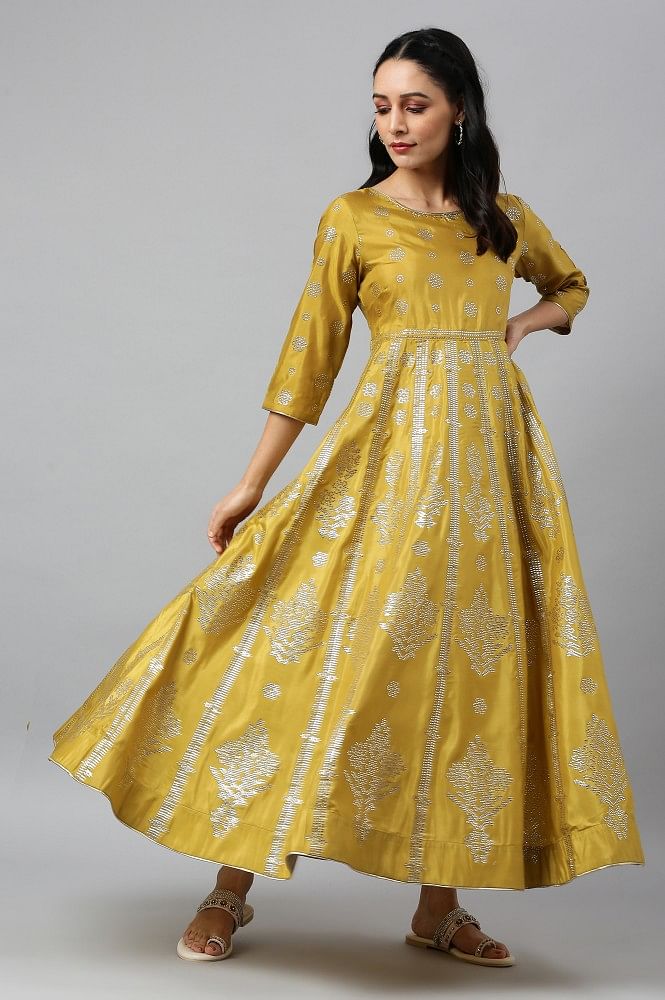 Buy online Yellow Printed One Shoulder Ethnic Dress from ethnic wear for  Women by Scakhi for ₹3399 at 67% off | 2024 Limeroad.com