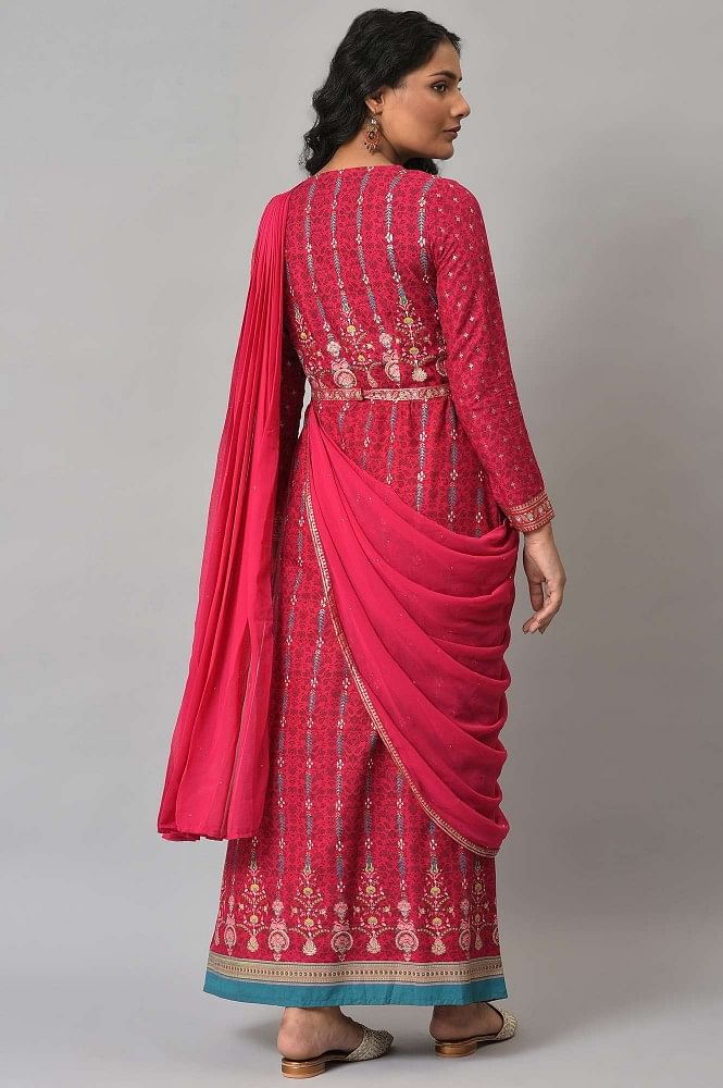 Long Sleeve Floral Feeding Maxi Dress - Saree Style