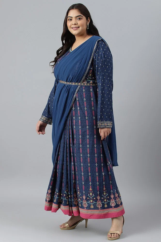Buy Blue Printed And Embroidered Insta Saree Online - W for Woman