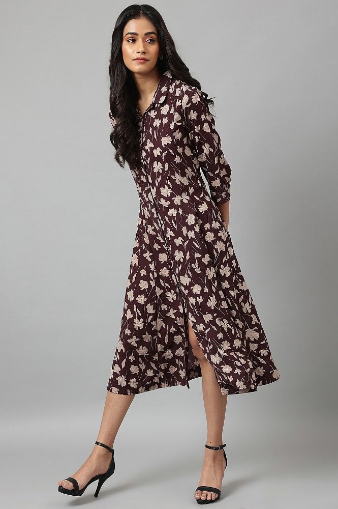 Burgundy best sale print dress