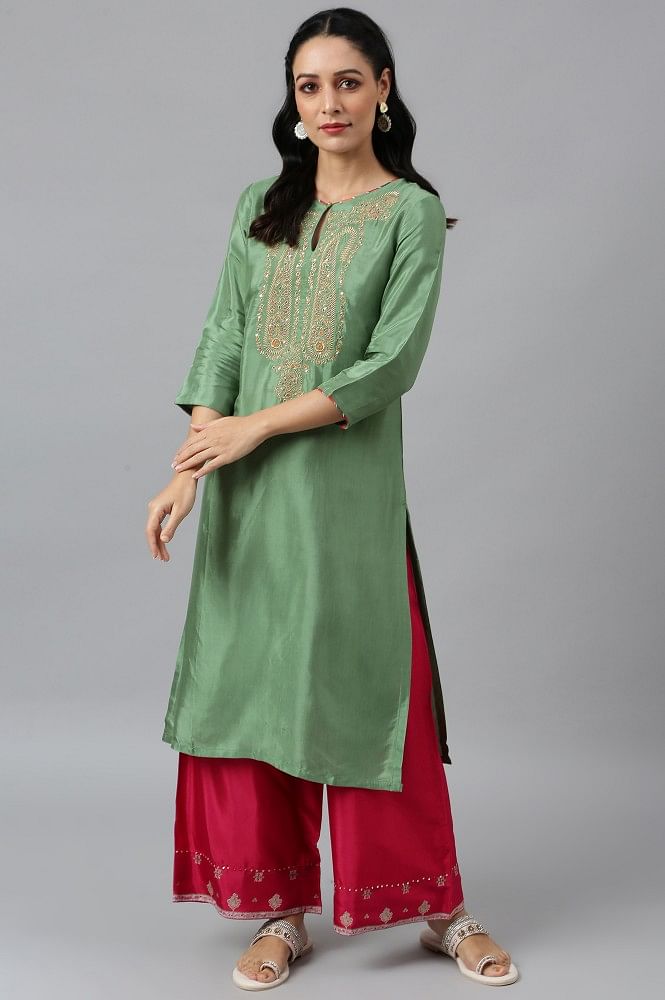 Designer Women Indian Kurti Pakistani Kurta Embroidered & parallel pants  blue 8 | eBay
