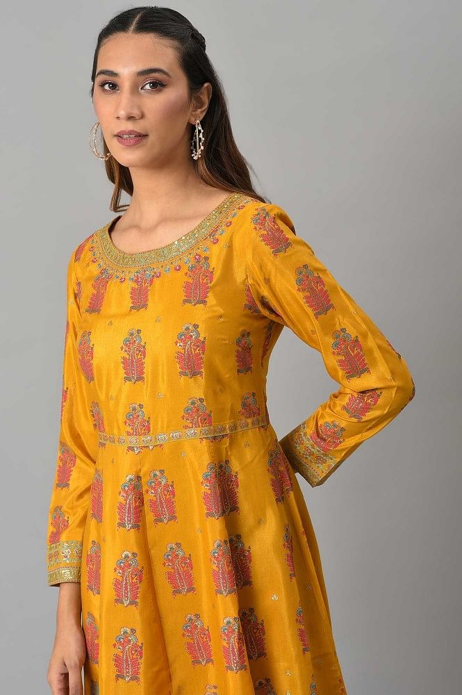 Yellow and Red Colour Raw Silk Indian Ethnic Dress – Rinvi Fashion