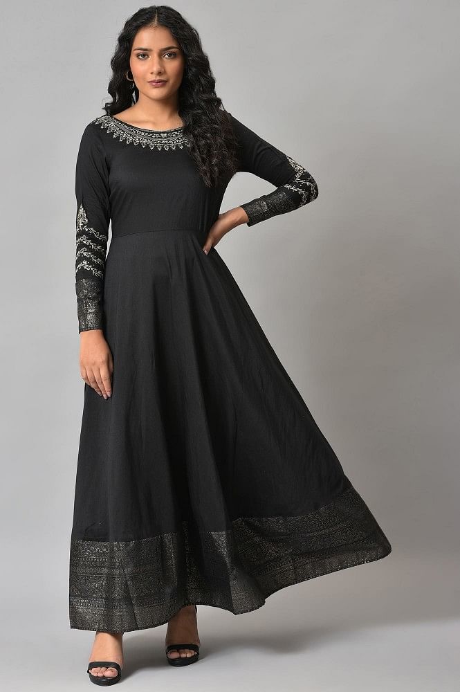 Buy Black Glitter Printed And Embroidered Dress Online - W for Woman