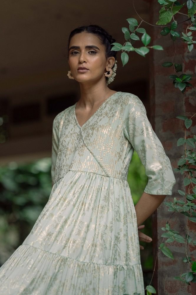 RF - Golden Green Colour Lehenga Cum Gharara Dress - Anarkali Dresses -  Salwar Suits - Indian