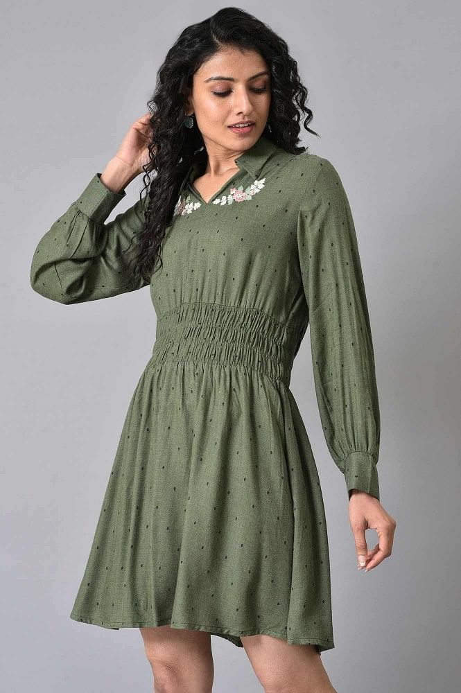 Green Paisley Printed Short Sleeve Belted Midi Dress – AX Paris