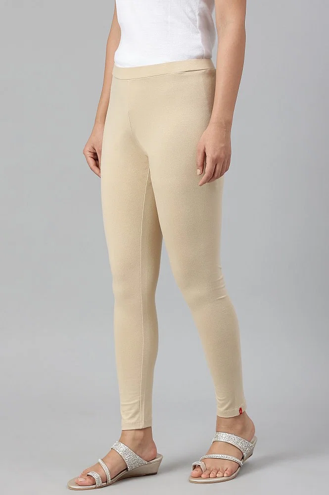 Beige Knitted Cotton Lycra Tights