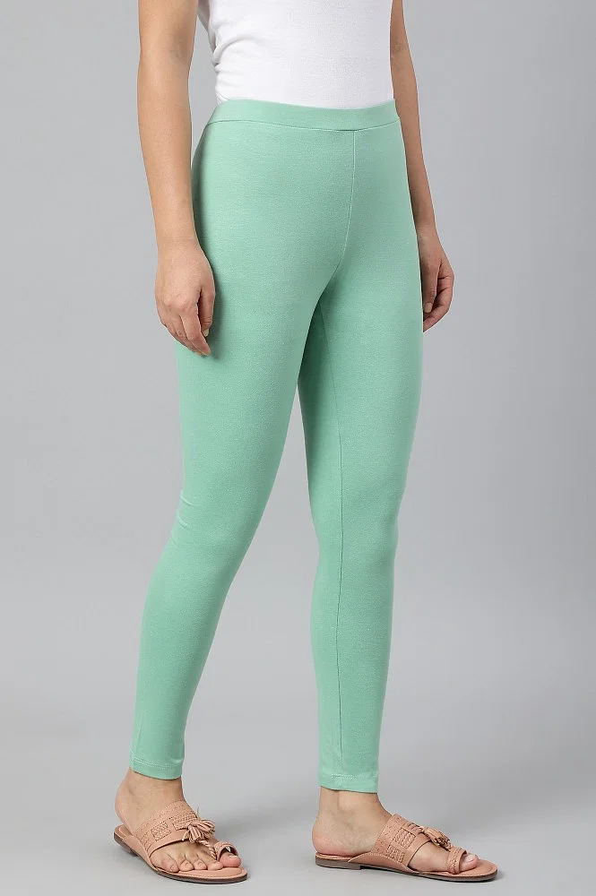 Light Green Solid Knitted Women Tights
