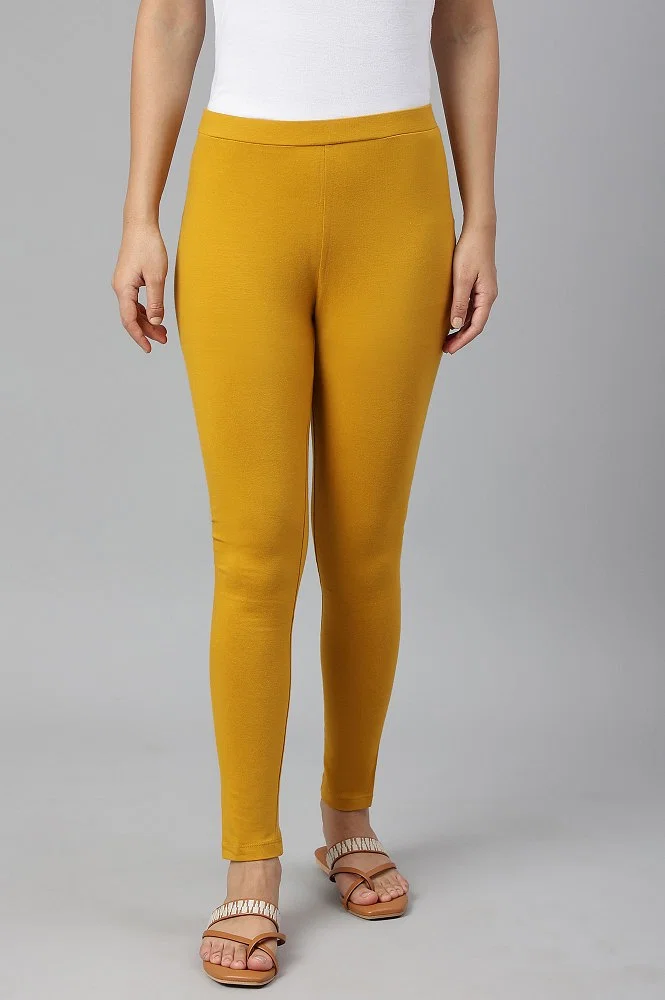 Buy Mustard Knitted Cotton Lycra Tights Online - W for Woman