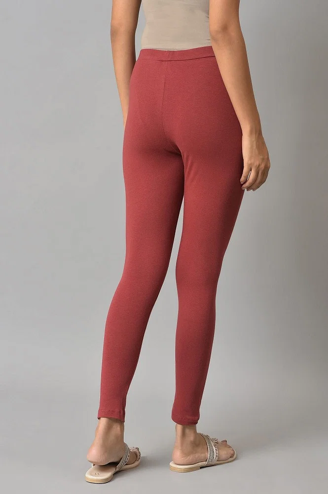 Buy Brick Red Cotton Jersy Tights Online - W for Woman