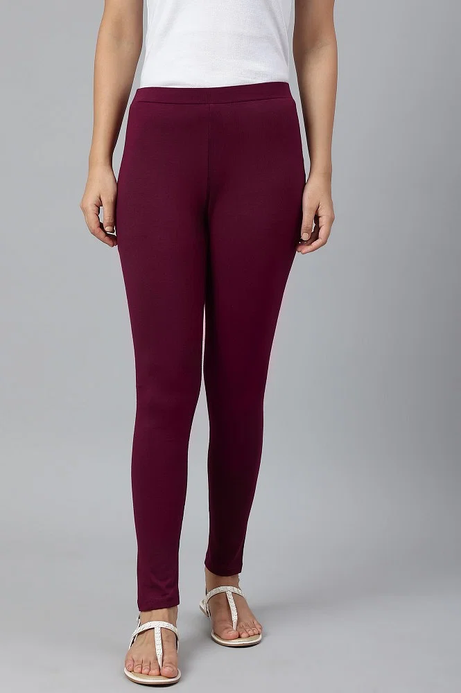 Buy Deep Purple Solid Knitted Women Tights Online - W for Woman