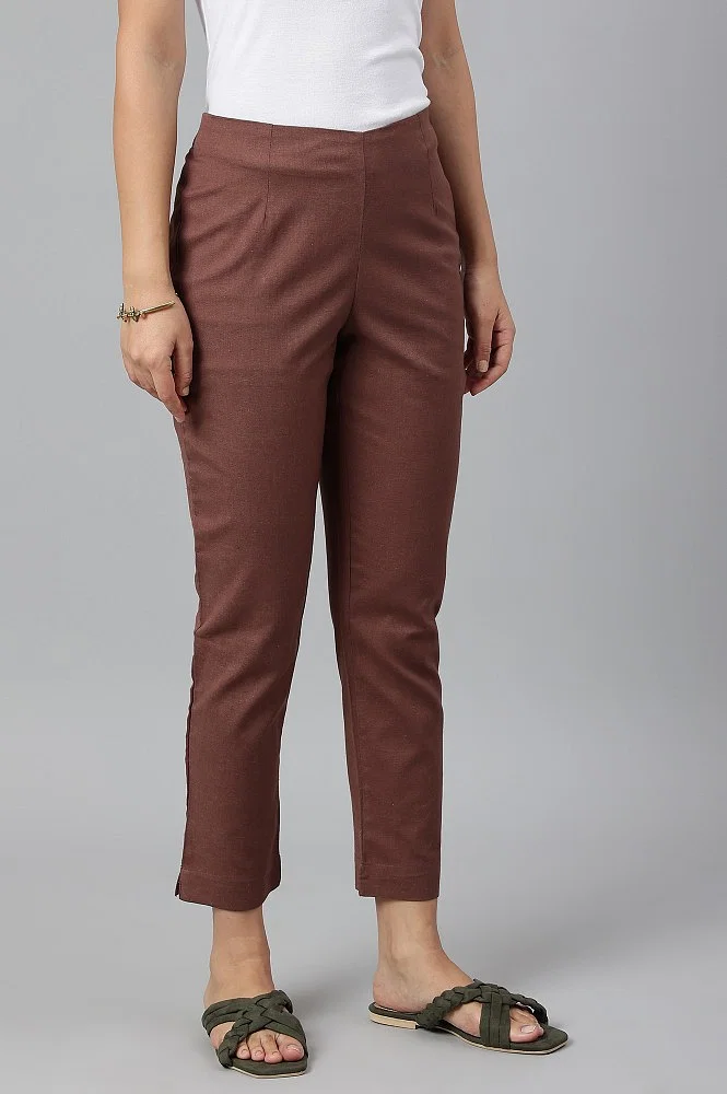 Deep Brown Solid Women Slim Pants