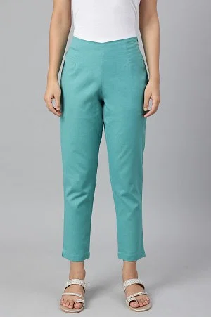 Buy Light Blue Cotton Blend Slim Pants Online - Shop for W