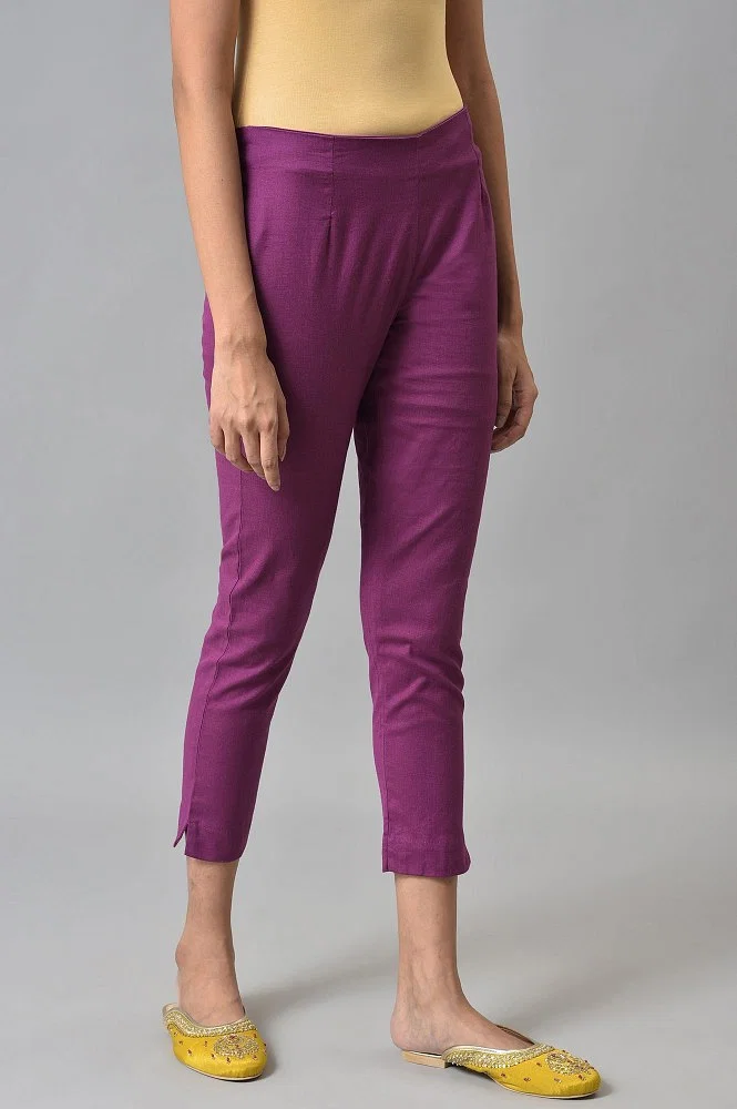 Buy Orchid Purple Cotton Blend Slim Pants Online - Shop for W