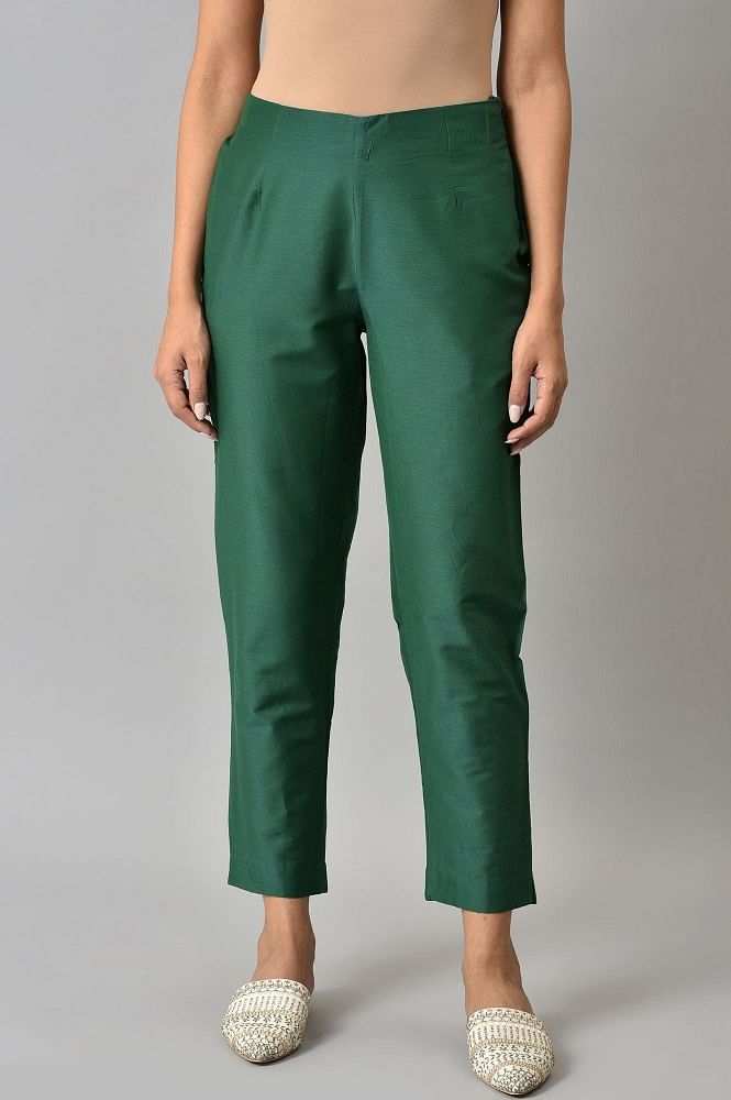 Buy Women Straight Trouser Pista Green Solid Cotton for Best Price  Reviews Free Shipping