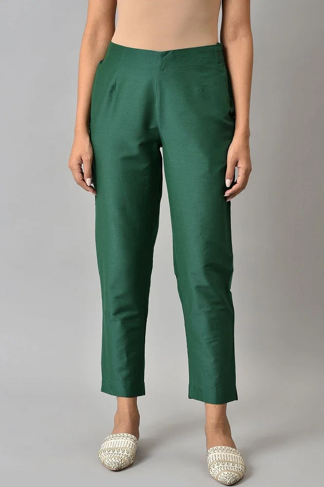 Dark Green Solid Women Slim Pants