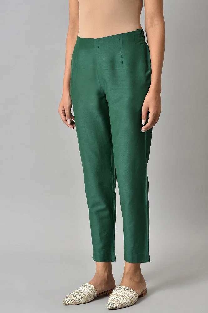 Dark Green Solid Women Slim Pants