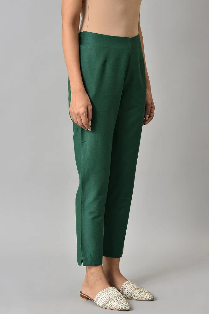 Buy Dark Green Solid Women Plus Size Slim Pants Online - Shop for W