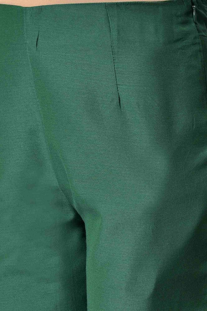 PATRORNA Dark Green Mid Rise Slim Fit Trousers