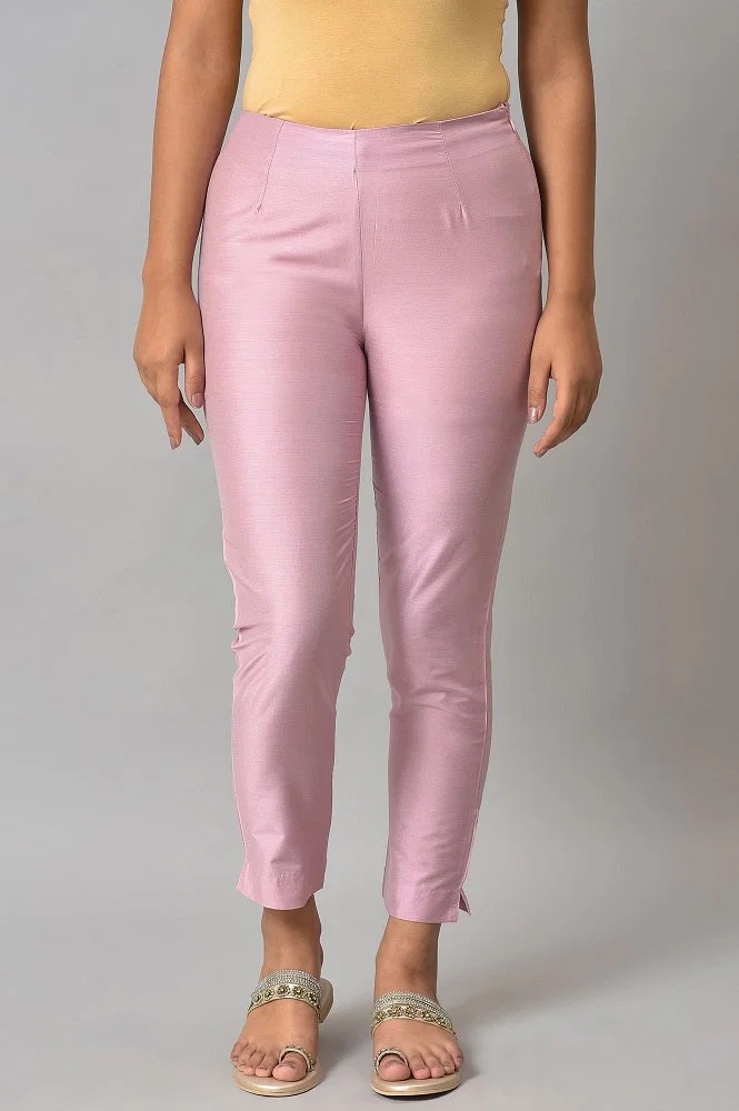 Buy Dark Pink Solid Light Festive Slim Pants Online - Shop for W