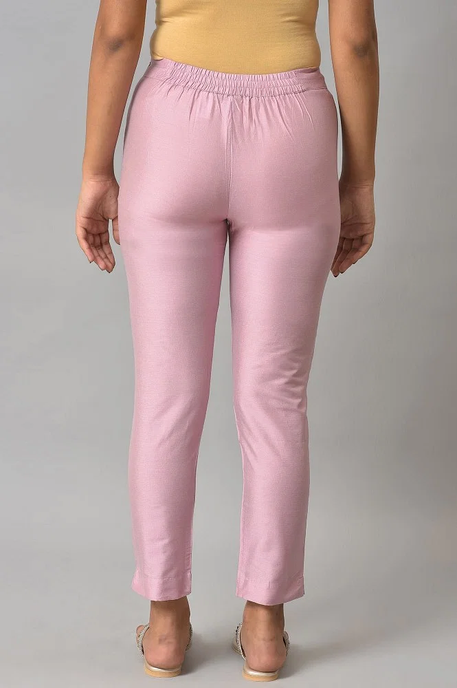 Light Pink Solid Women Slim Pants