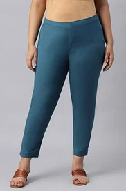 Buy Deep Brown Solid Women Plus Size Slim Pants Online - W for Woman