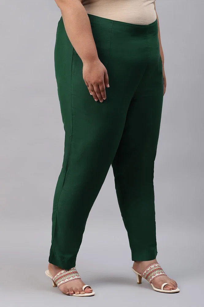 Buy Dark Green Solid Women Plus Size Slim Pants Online - W for Woman