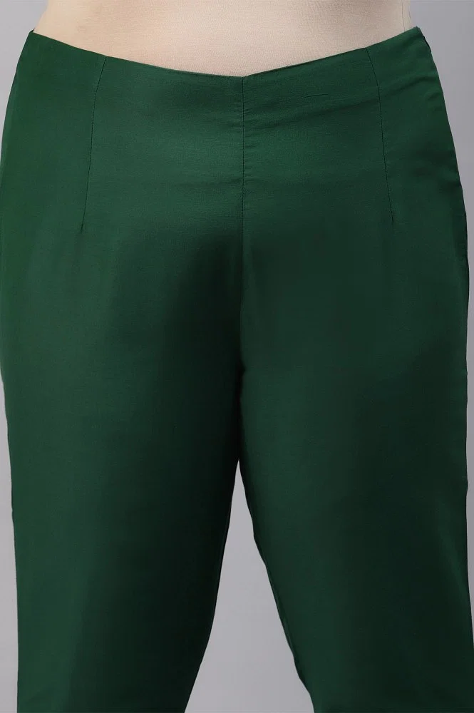 Buy Dark Green Solid Women Plus Size Slim Pants Online - Shop for W
