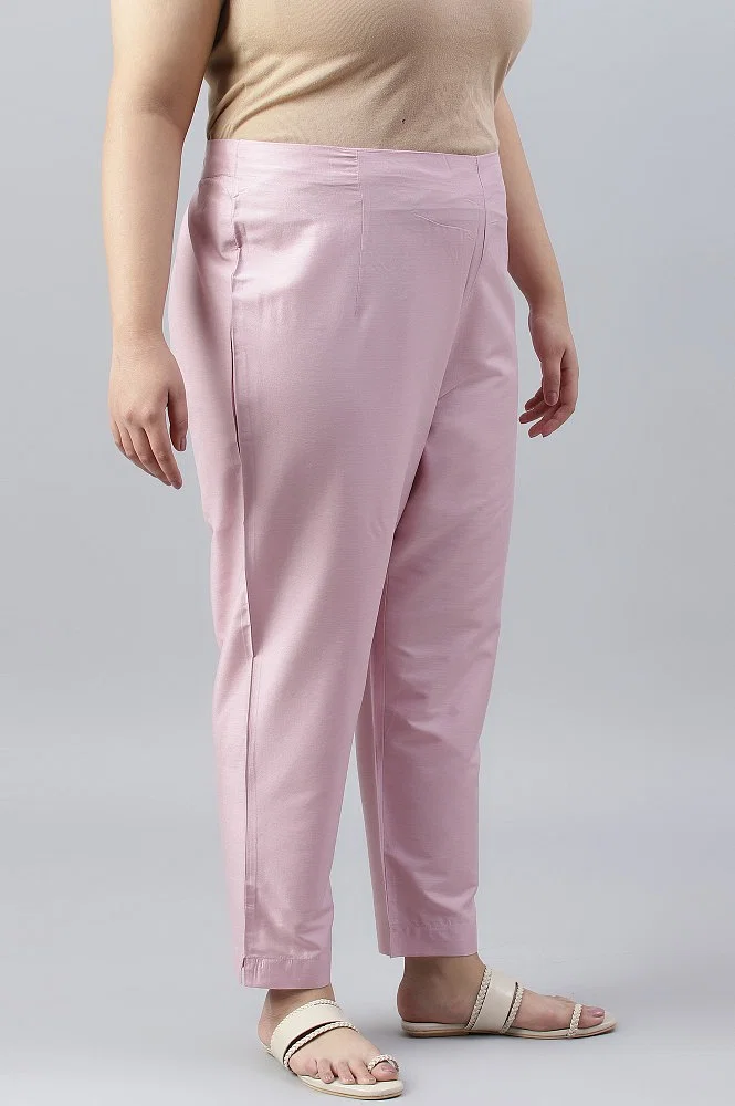 Buy Light Pink Solid Women Plus Size Slim Pants Online - W for Woman