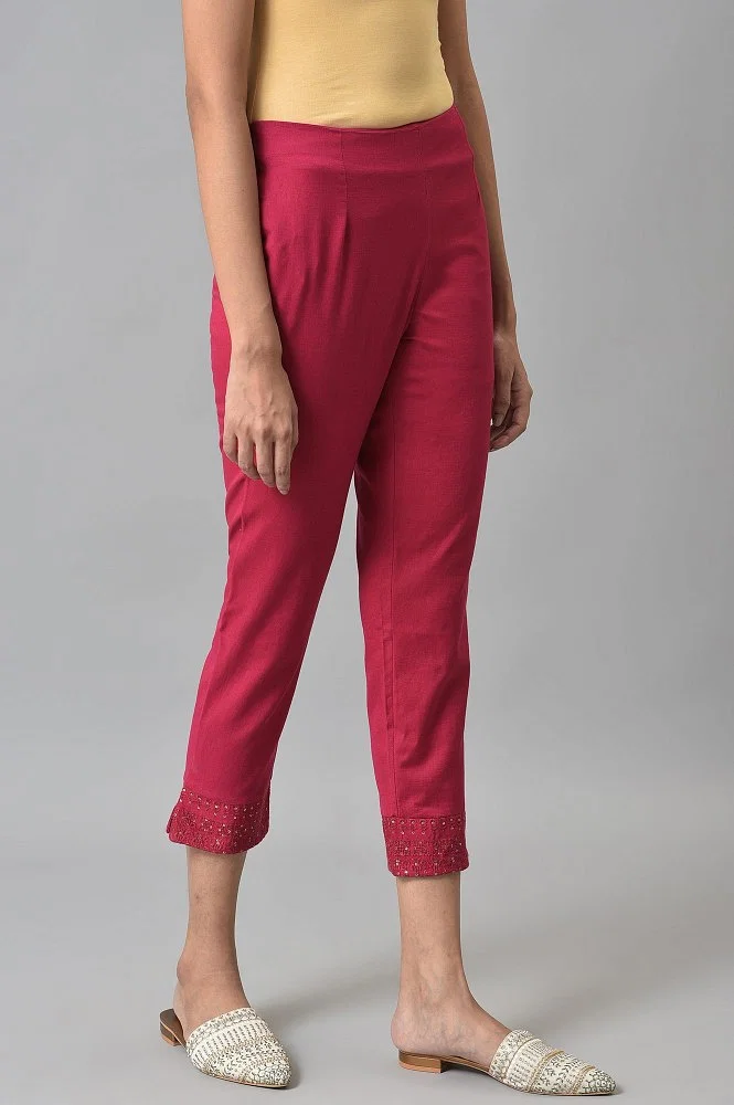 Buy Dark Pink Solid Light Festive Slim Pants Online - W for Woman