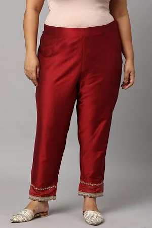 Buy Dark Pink Solid Light Festive Plus Size Slim Pants Online - W for Woman