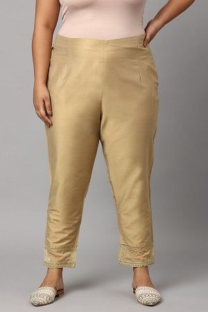 Women Gold Cotton Lycra Blend Trousers