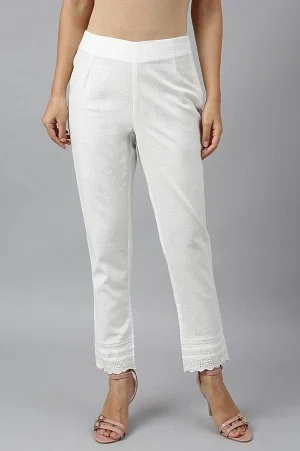 Buy Makaan51 Off White Cotton Pant With Organza  Lace Detail for Women  Online  Tata CLiQ Luxury