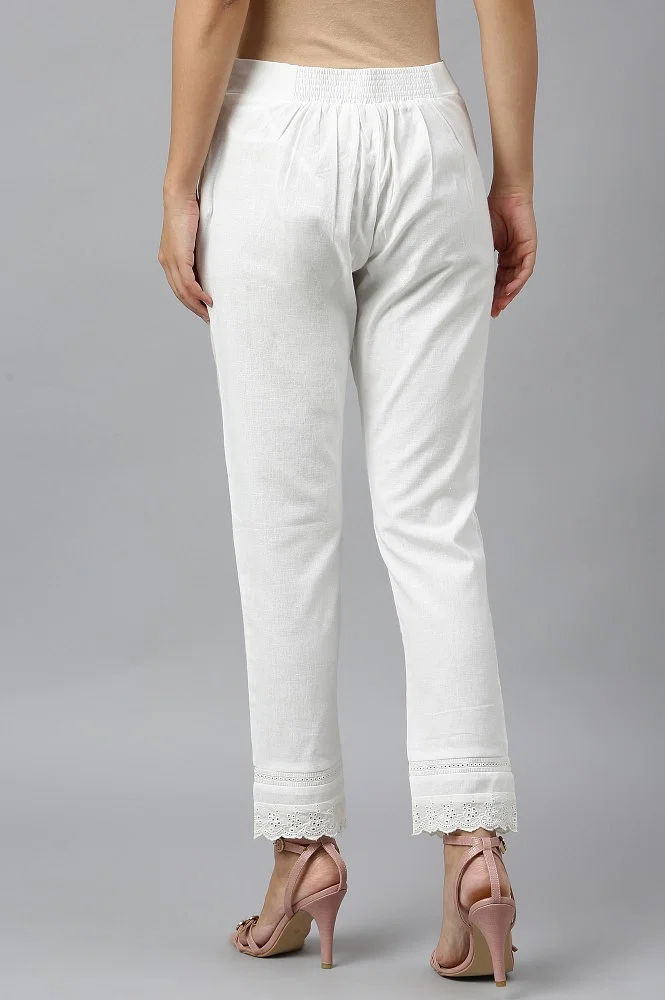 Gewoon Wauw mout Buy Ecru Slim Pants With Lace Online - Shop for W
