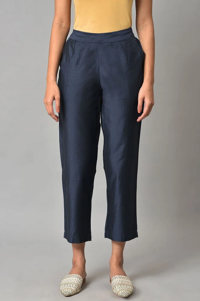 Buy Blue Solid Straight Women Pants Online - W for Woman