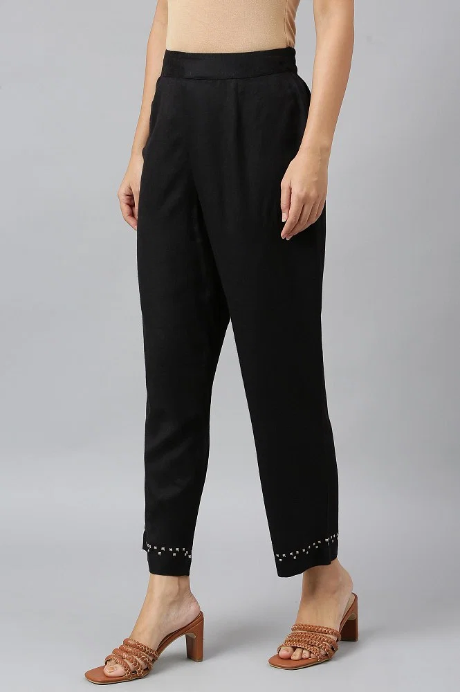 Black Embroidered Straight Pants